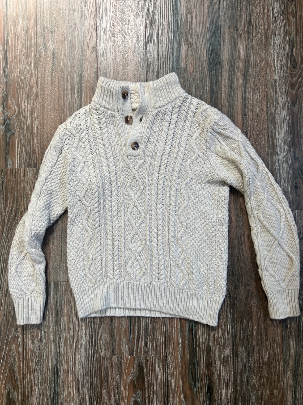 GAP Cream Cable-Knit Mock Neck Sweater with Buttons